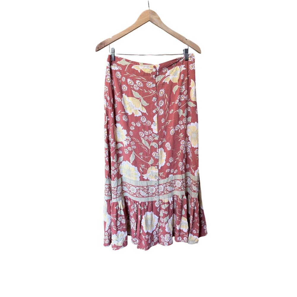 Cynthia rowley orange floral button front long skirt medium autumncore tiered